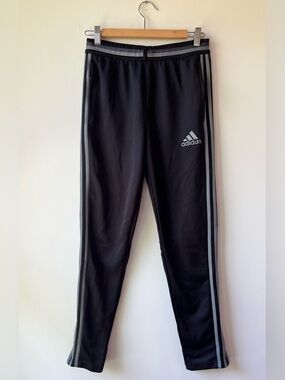 Adidas Black Track Pants with Grey Stripes - Juniors L, Women’s S